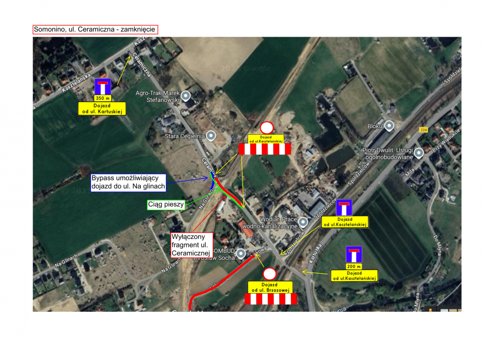 Zdjęcie przedstawia mapę ze znakami o zamknięciu odcinka.